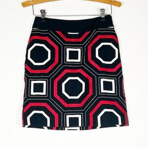 Ann Taylor Black Red Embroidered Geometric Pencil Skirt
